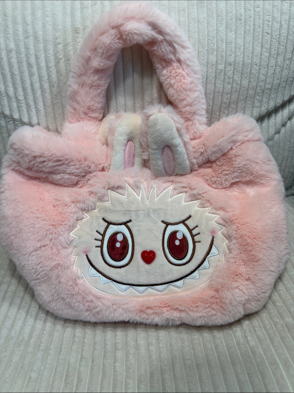 Pop Mart Labubu Mokoko reversible pink plush sweetheart series tote bag. New.